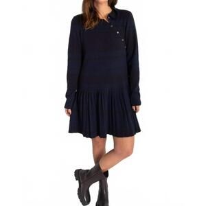 NEW THINKING MU tashi knitted dress in black/blue stripes